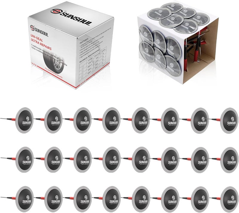 SUN SOUL 24pcs Combination Repair Unit,Tire Repair Patch Plug 0.30” x 2”,Tire Patch Plug Kit,Mushroom Tire Plug Patch for Car Motorcycle Truck Bus - Image 1